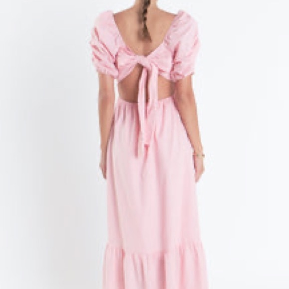 English Factory Pink Maxi Sundress with Bow and Puff Sleeve - Picture 4 of 12